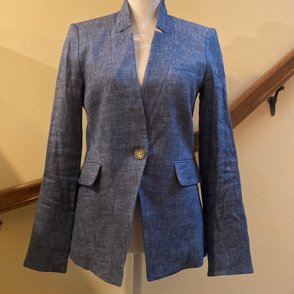 Veronica Beard 2 Upcollar Chambray Linen Dickey Blazer - Picture 1 of 16